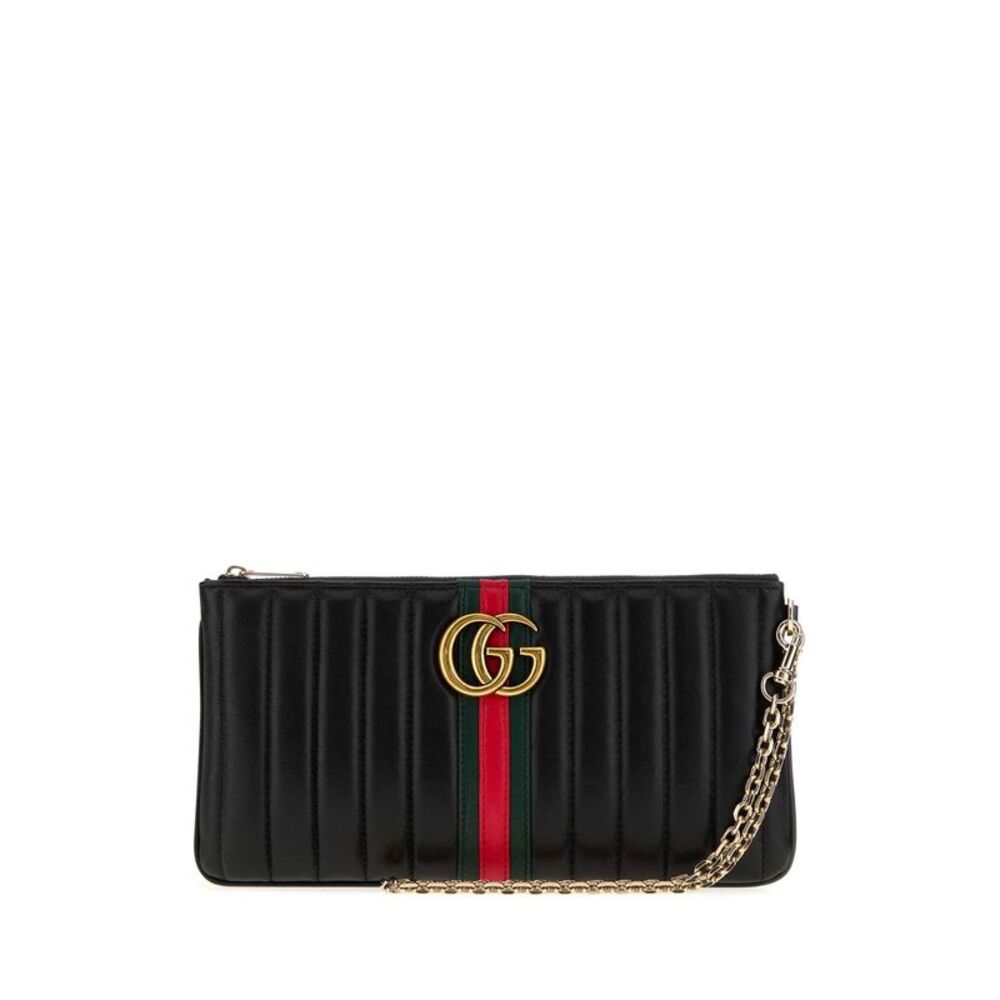 Gucci Women Black Leather Gg Marmont Clutch